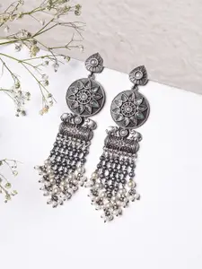 TEEJH Silver-Toned Contemporary Drop Earrings