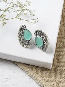 TEEJH Silver-Toned Contemporary Studs Earrings