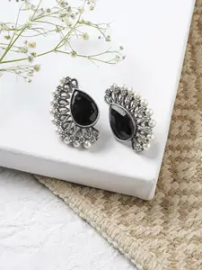 TEEJH Silver-Toned Contemporary Studs Earrings
