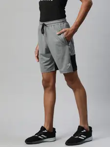FUAARK Men Grey Melange Colourblocked Slim Fit Training or Gym Sports Shorts