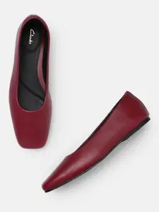 Clarks Women Burgundy Solid Leather Loafers