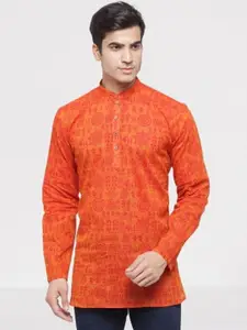 RG DESIGNERS Men Orange Thread Work Handloom Pathani Kurta