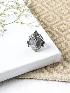 Teejh Oxidised Silver-Toned Tribal Finger Ring