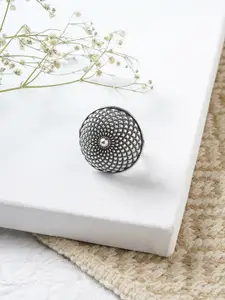 TEEJH Oxidised Silver-Plated Finger Ring