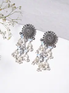 TEEJH Silver-Toned Contemporary Drop Earrings