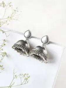 TEEJH Silver-Toned Contemporary Jhumkas Earrings