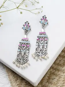 TEEJH Silver-Toned Contemporary Drop Earrings