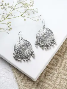 TEEJH Silver-Toned Contemporary Studs Earrings