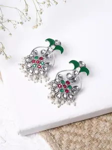 TEEJH Silver-Toned Contemporary Drop Earrings