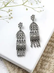 TEEJH Silver-Toned Contemporary Drop Earrings