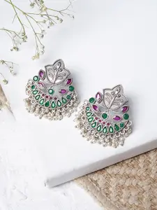TEEJH Silver-Toned Contemporary Drop Earrings
