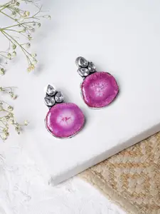 TEEJH Silver-Toned Contemporary Studs Earrings