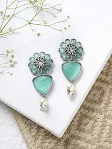 TEEJH Silver-Toned Contemporary Drop Earrings