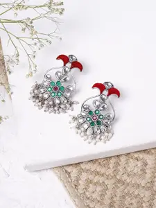 TEEJH Silver-Toned Contemporary Drop Earrings