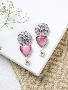 TEEJH Silver-Toned Contemporary Drop Earrings