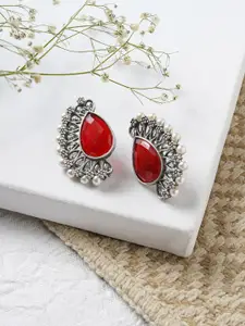 TEEJH Silver-Toned Contemporary Studs Earrings