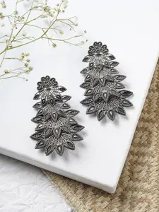 TEEJH Silver-Toned Contemporary Drop Earrings