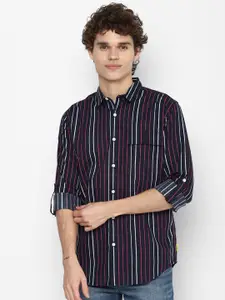 FOREVER 21 Men Purple Striped Casual Shirt
