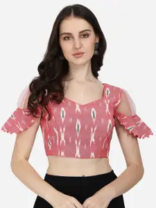 Amrutam Fab Women Red Ikat Printed Saree Blouse