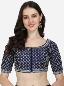 Amrutam Fab Blue Embroidered Silk Saree Blouse
