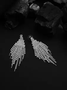 SOHI Silver-Toned Contemporary Drop Earrings