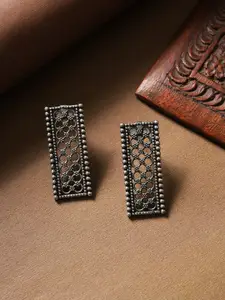 SOHI Silver-Toned Contemporary Studs Earrings