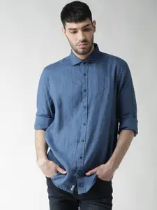 Tommy Hilfiger Men Blue New York Fit Linen Solid Casual Shirt