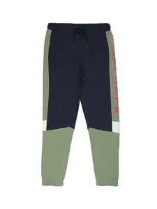 Alan Jones Boys Navy Blue & Green Colourblocked Track Pants