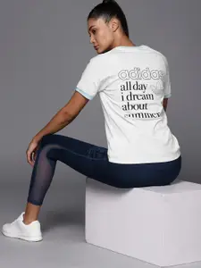 ADIDAS Originals Women White Graphic Brand Logo Printed Pure Cotton T-shirt