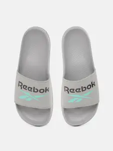 Reebok Men Grey & Black Brand Logo Printed Sliders