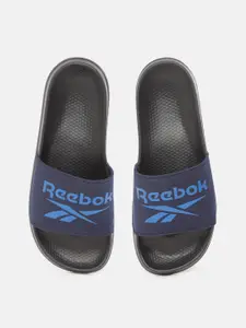 Reebok Men Navy Blue Brand Logo Printed Sliders