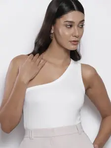 NA-KD White One Shoulder Fitted Top