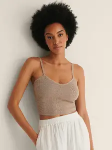 NA-KD Taupe Open-Knit Crop Top