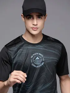 ADIDAS Men Black & Green Designed for Running RTFO Sustainable T-Shirt