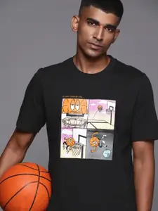 ADIDAS Men Black & Orange WBT LIL STRIPE1 Pure Cotton Printed Basketball T-shirt