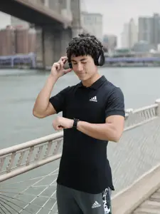 ADIDAS Men Black Polo Collar Slim Fit Tennis Sustainable T-shirt