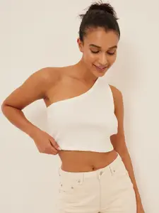 NA-KD Women Off White One Shoulder Bralette Crop Top