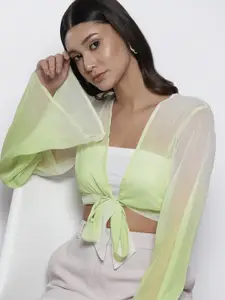 NA-KD Green Ombre Front Knot Crop Top
