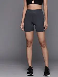 ADIDAS Women Navy Blue Run Icons Tight Fit Logo Print & Striped Detail Biker Shorts