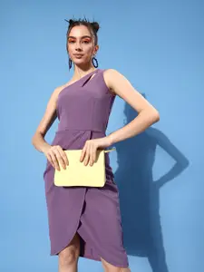 Marie Claire Women Purple Solid Asymmetry Dress