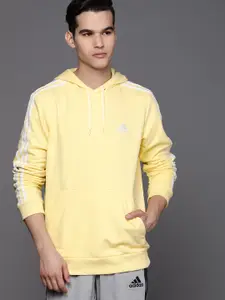 ADIDAS Men Yellow Hooded 3S Sweatshirt