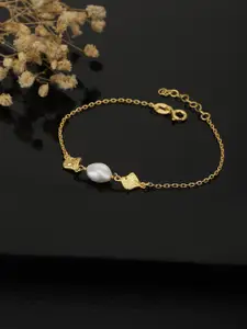 Carlton London Women White Gold-Plated Beaded Charm Bracelet