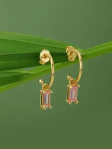Carlton London Gold-Toned & Pink Contemporary Half Hoop Earrings