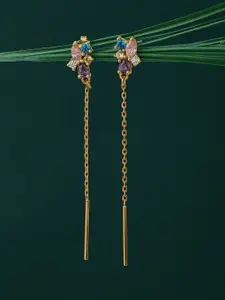Carlton London Gold-Toned & Pink Floral Drop Earrings