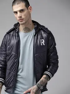 The Roadster Lifestyle Co. Men Navy Blue Bomber Jacket with Detachable Hood