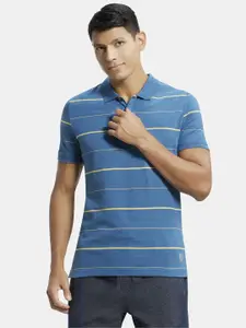 Jockey Men Blue Striped Polo Collar T-shirt