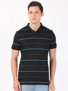 Jockey Men Black & raisin black Striped Polo Collar T-shirt