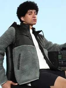 The Roadster Lifestyle Co. Men Black & Grey Colourblocked Hooded Jacket