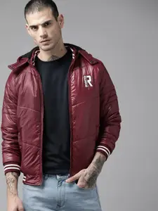 The Roadster Lifestyle Co. Men Burgundy Bomber Jacket with Detachable Hood