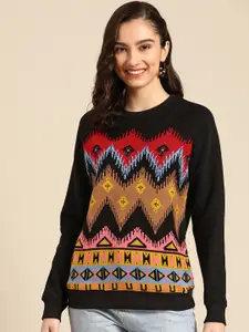 Sangria Women Black Sweatshirt